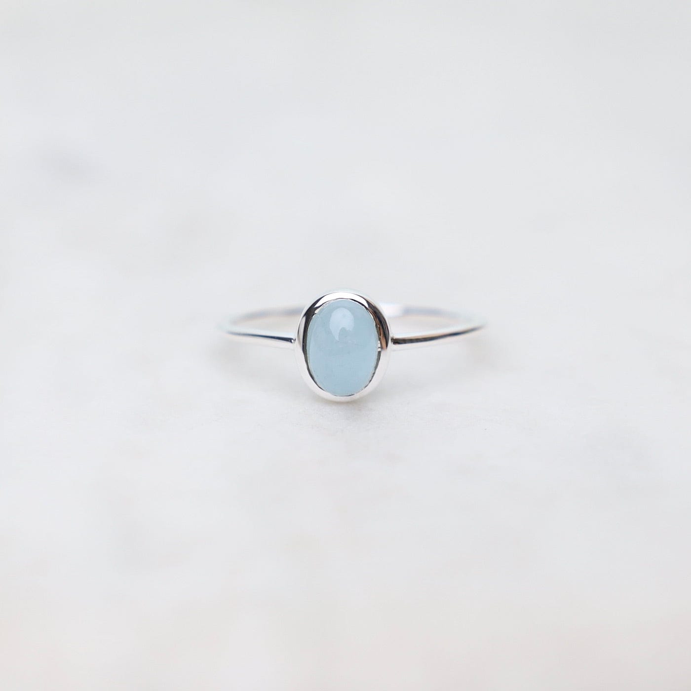 RNG Silver Bezel Set Cabochon Aquamarine Ring