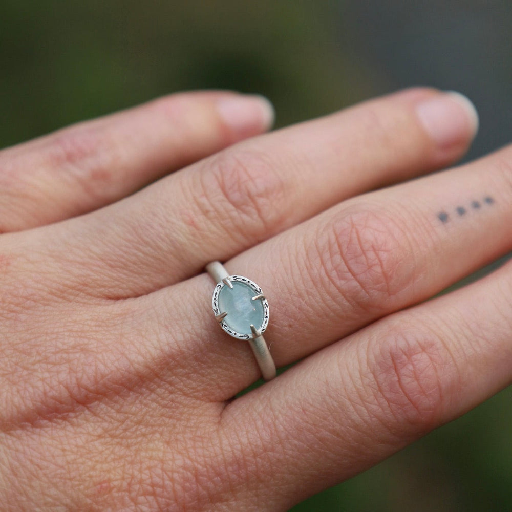 RNG Silver East West Prong Set Oval Aquamarine Ring