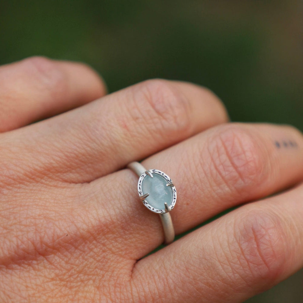 
                  
                    RNG Silver East West Prong Set Oval Aquamarine Ring
                  
                