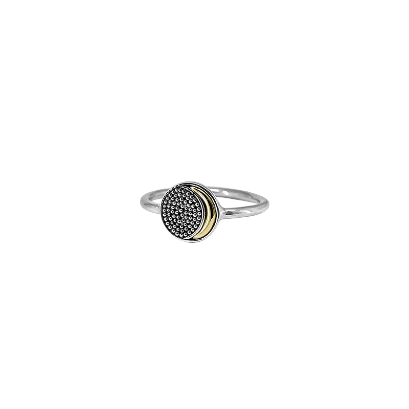 RNG Silver Ring with Gold Crescent Moon