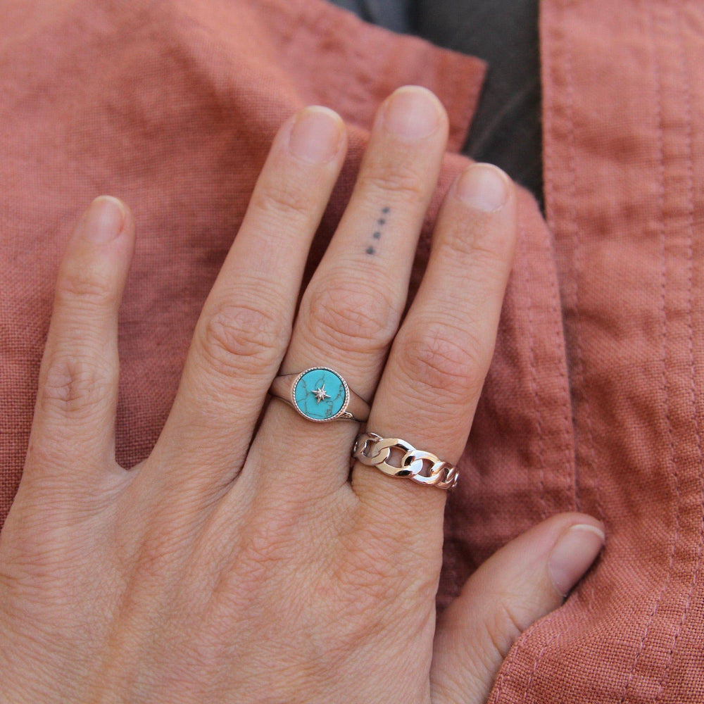 
                      
                        RNG Silver Turquoise Emblem Signet Ring
                      
                    