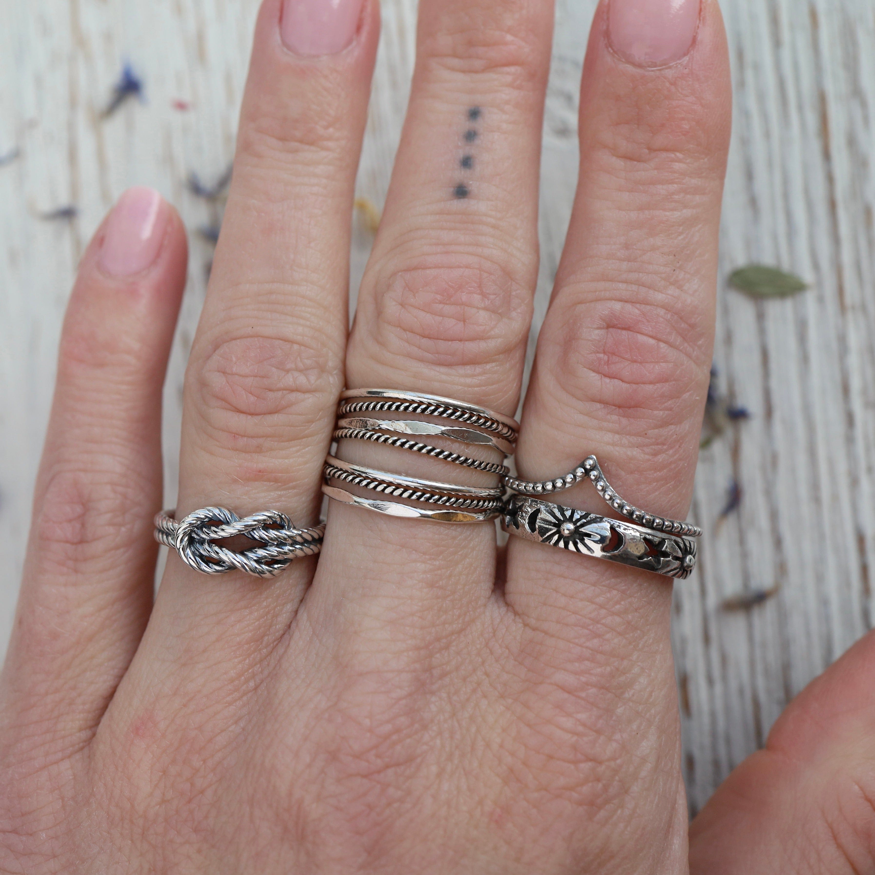 Oxidized .925 Sterling Silver Rope Twist Stackable Knot Ring - Band Sizes 4-10