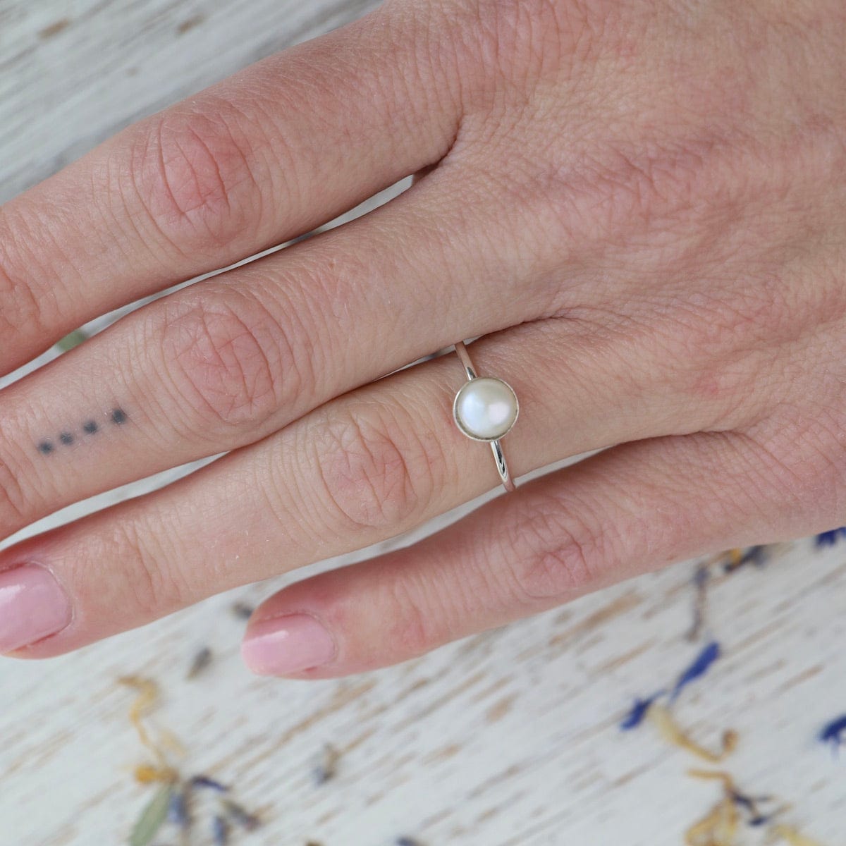 Simple Pearl Silver Ring
