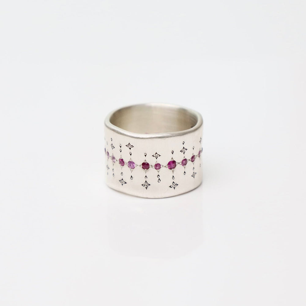 
                      
                        RNG Single Organic Wide Band - Pink Sapphire & Ruby
                      
                    