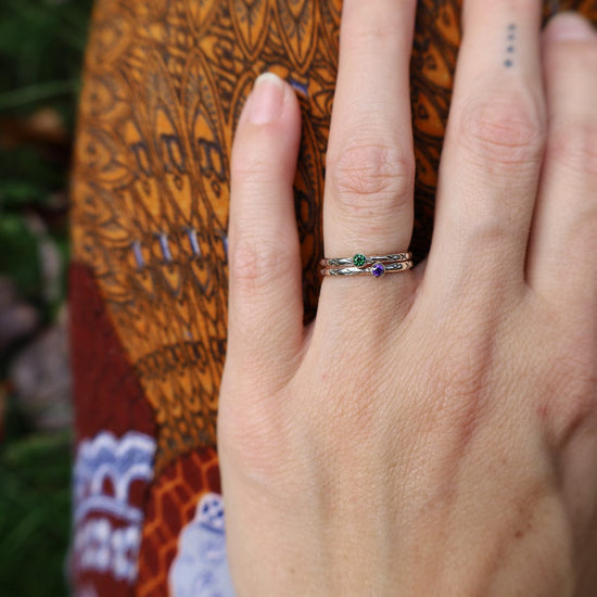 RNG Sterling Etched Stacking Ring with Amethyst