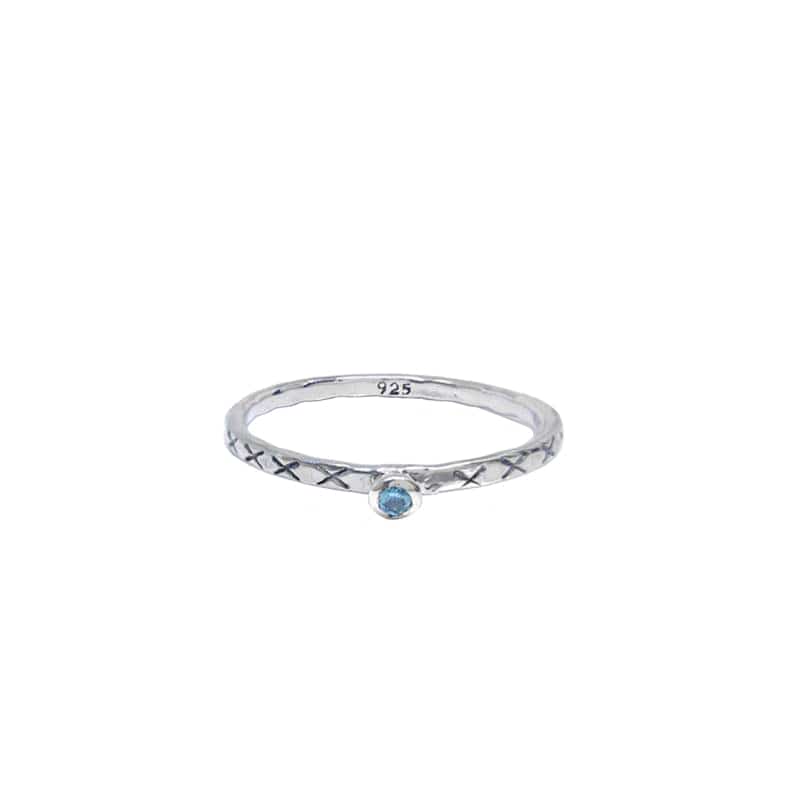 RNG Sterling Etched Stacking Ring with Blue Topaz