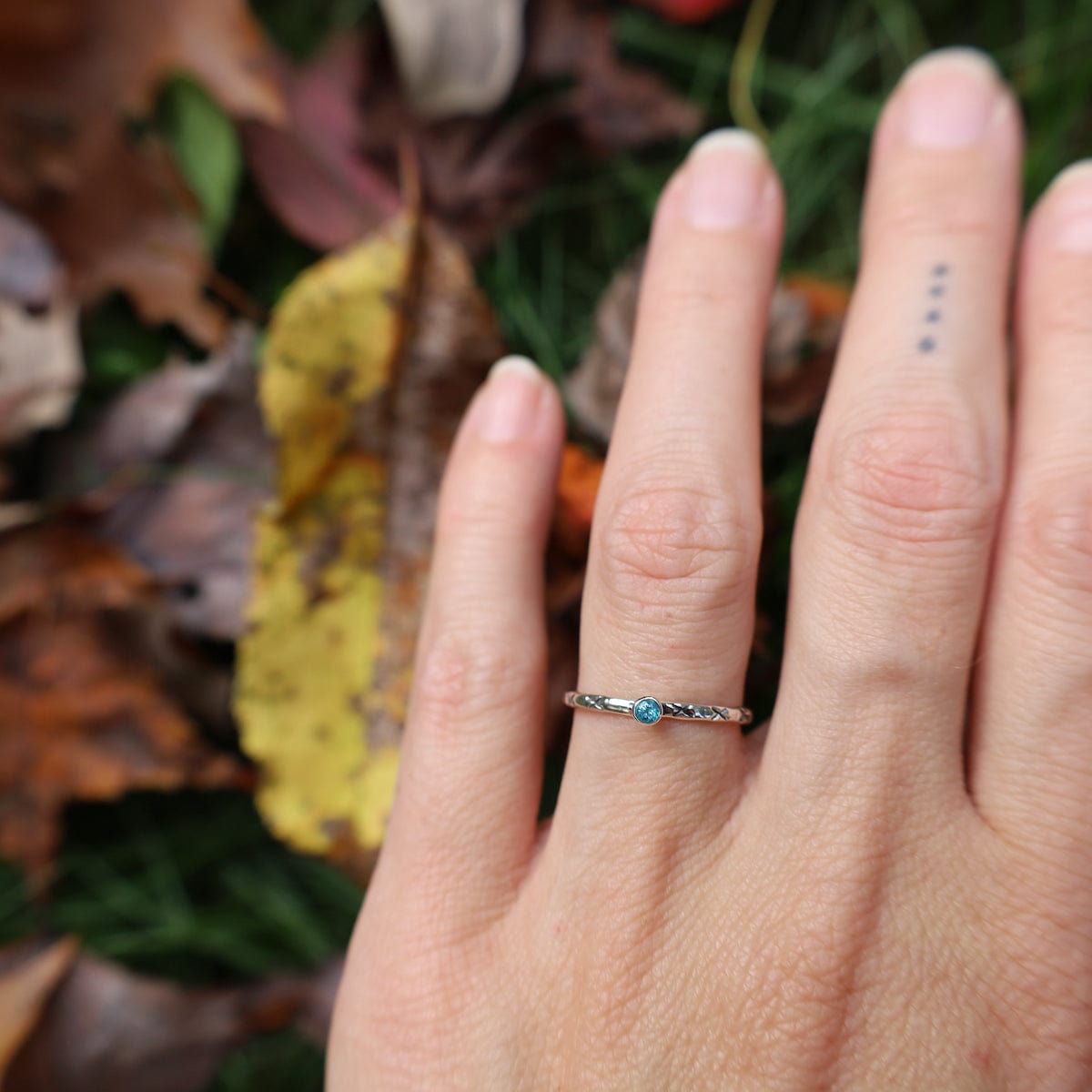 RNG Sterling Etched Stacking Ring with Blue Topaz