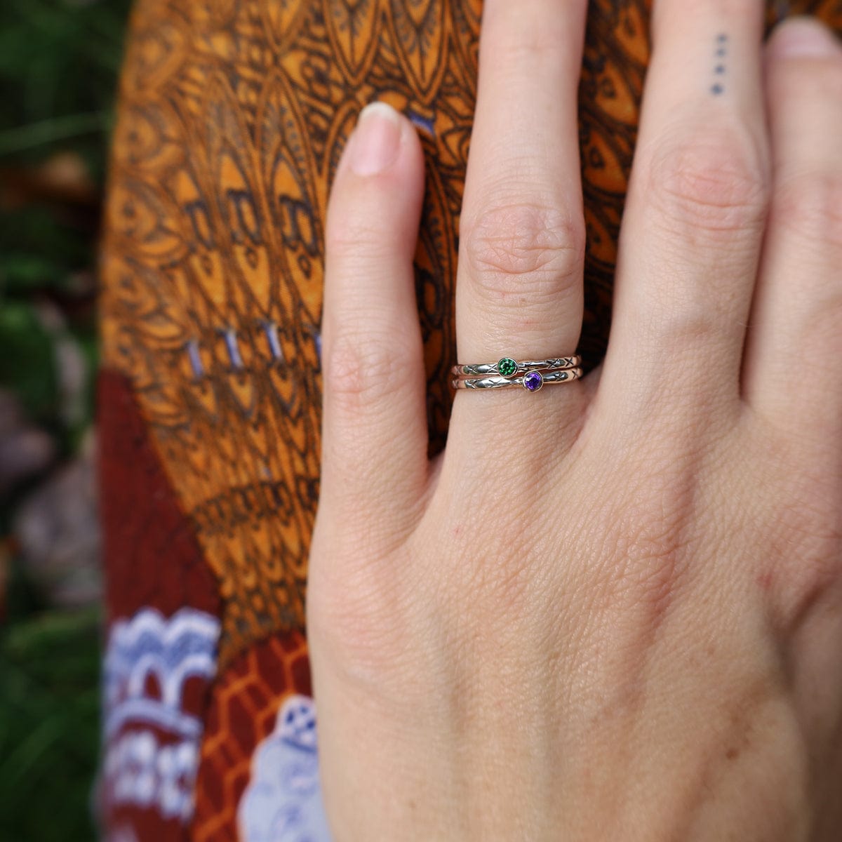 RNG Sterling Etched Stacking Ring with Green Onyx