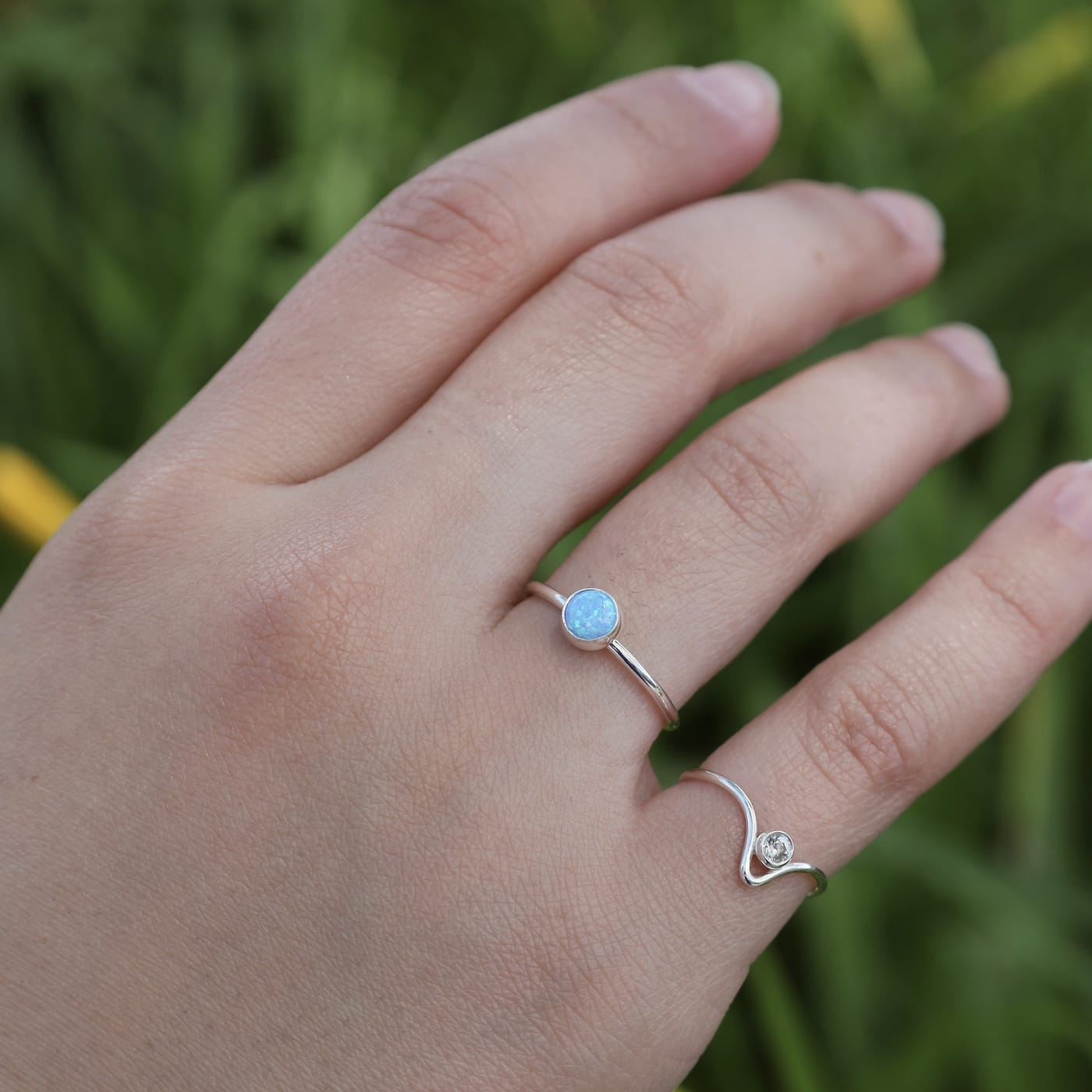 RNG Sterling Silver 5mm Blue Opal Cab Ring