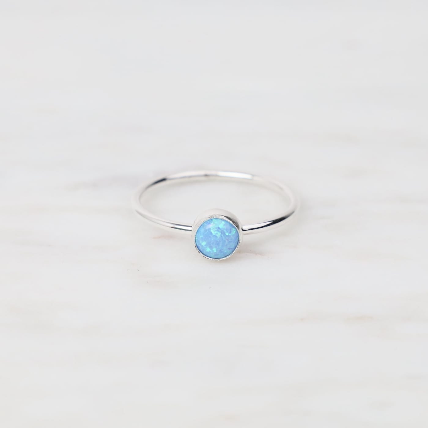 RNG Sterling Silver 5mm Blue Opal Cab Ring