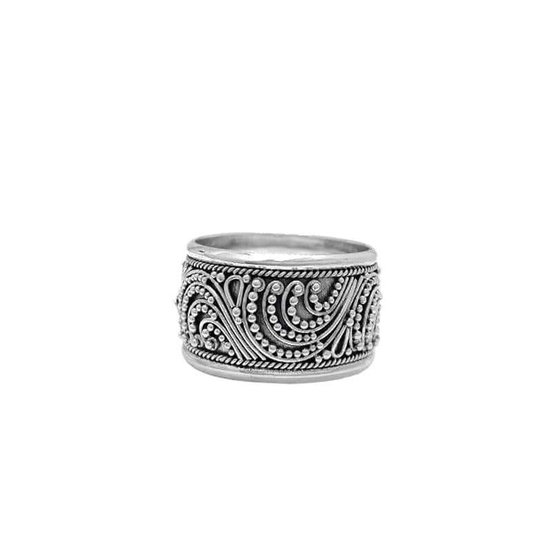 RNG Sterling Silver Beaded Swirls Ring