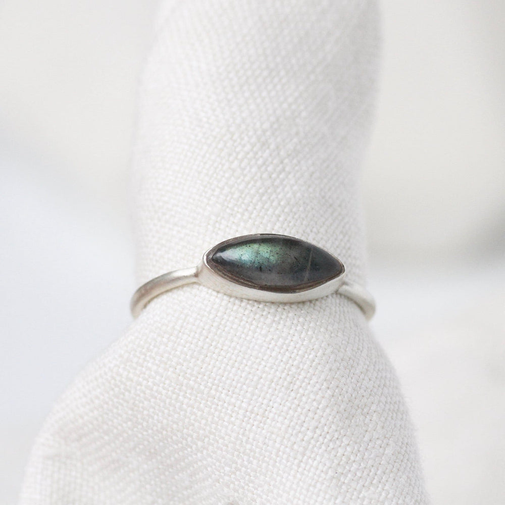 RNG Sterling Silver Cabochon Labradorite Marquis Ring