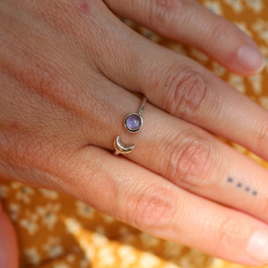 Load image into Gallery viewer, RNG Sterling Silver Crescent Moon &amp;amp; Moonstone Ring
