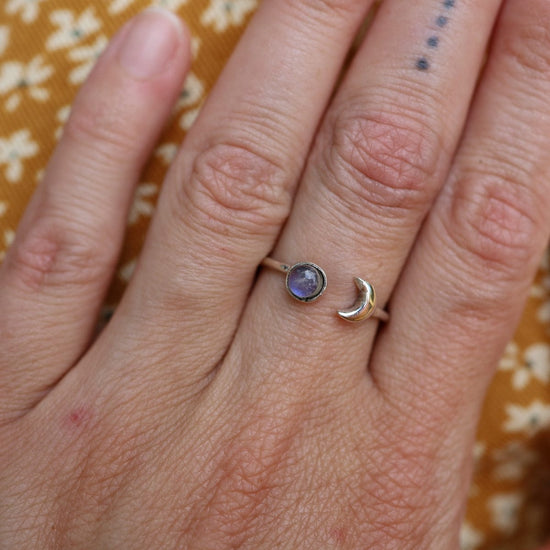 Load image into Gallery viewer, RNG Sterling Silver Crescent Moon &amp;amp; Moonstone Ring
