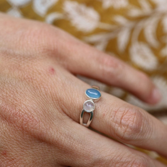 RNG Sterling Silver Double Stone Ring - Moonstone