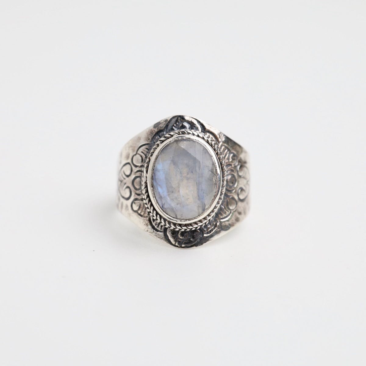 RNG Sterling Silver Faceted Rainbow Moonstone Shield Ring
