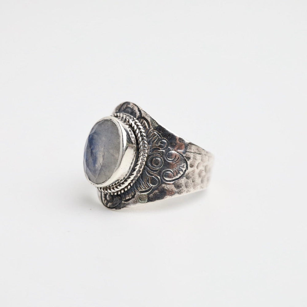 
                  
                    RNG Sterling Silver Faceted Rainbow Moonstone Shield Ring
                  
                