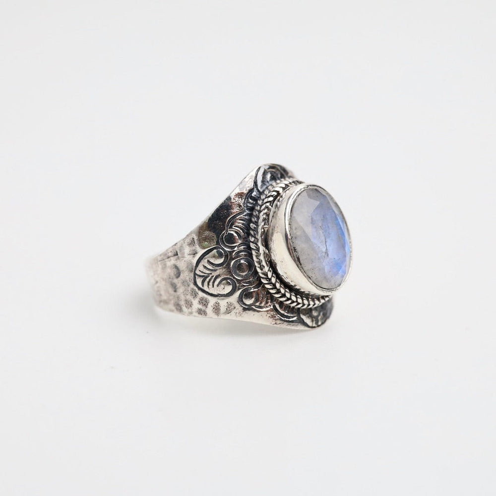 
                  
                    RNG Sterling Silver Faceted Rainbow Moonstone Shield Ring
                  
                