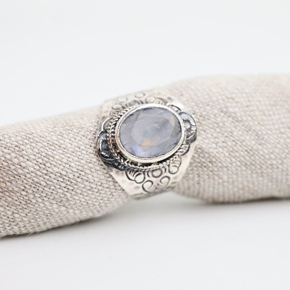 
                  
                    RNG Sterling Silver Faceted Rainbow Moonstone Shield Ring
                  
                