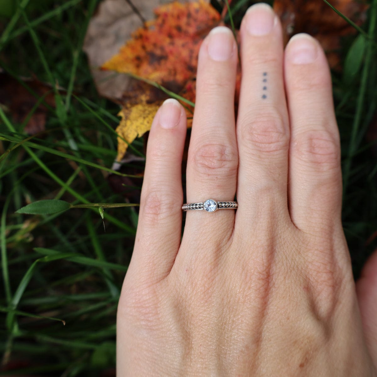 RNG Sterling Silver Granulation Band with Blue Topaz