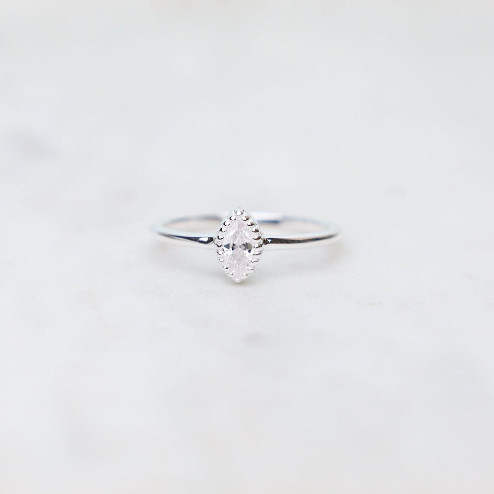 RNG Sterling Silver Marquis Cut CZ Milgrain Edge Ring