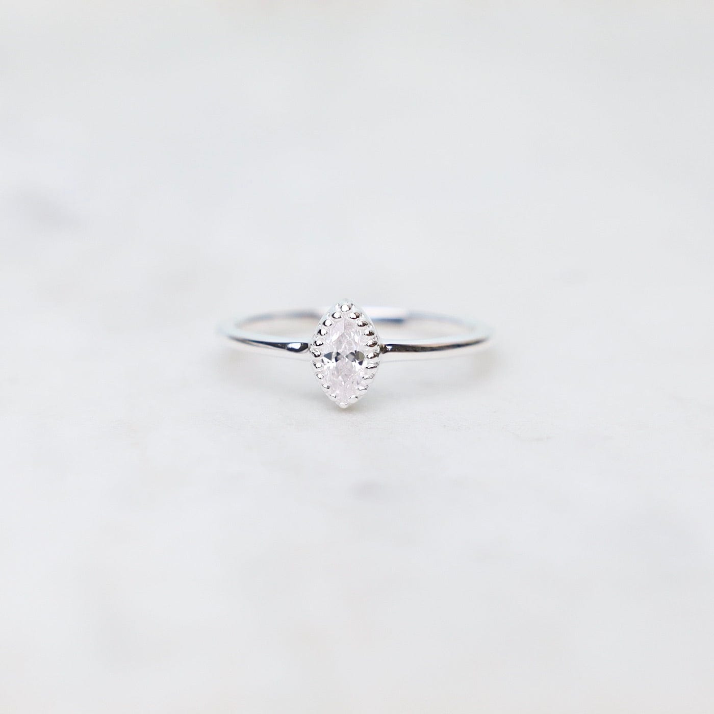 RNG Sterling Silver Marquis Cut CZ Milgrain Edge Ring