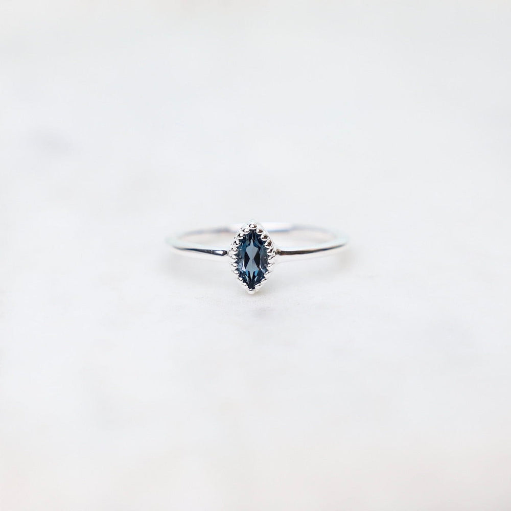 
                      
                        RNG Sterling Silver Marquis Cut London Blue Topaz Milgrain Edge Ring
                      
                    