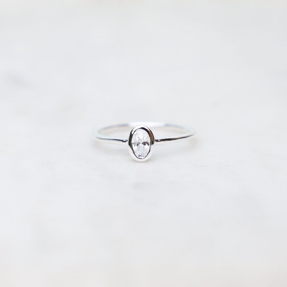 RNG Sterling Silver Oval Bezel Set CZ Ring