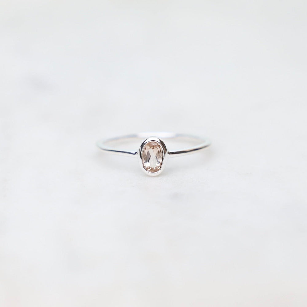 RNG Sterling Silver Oval Bezel Set Morganite Ring