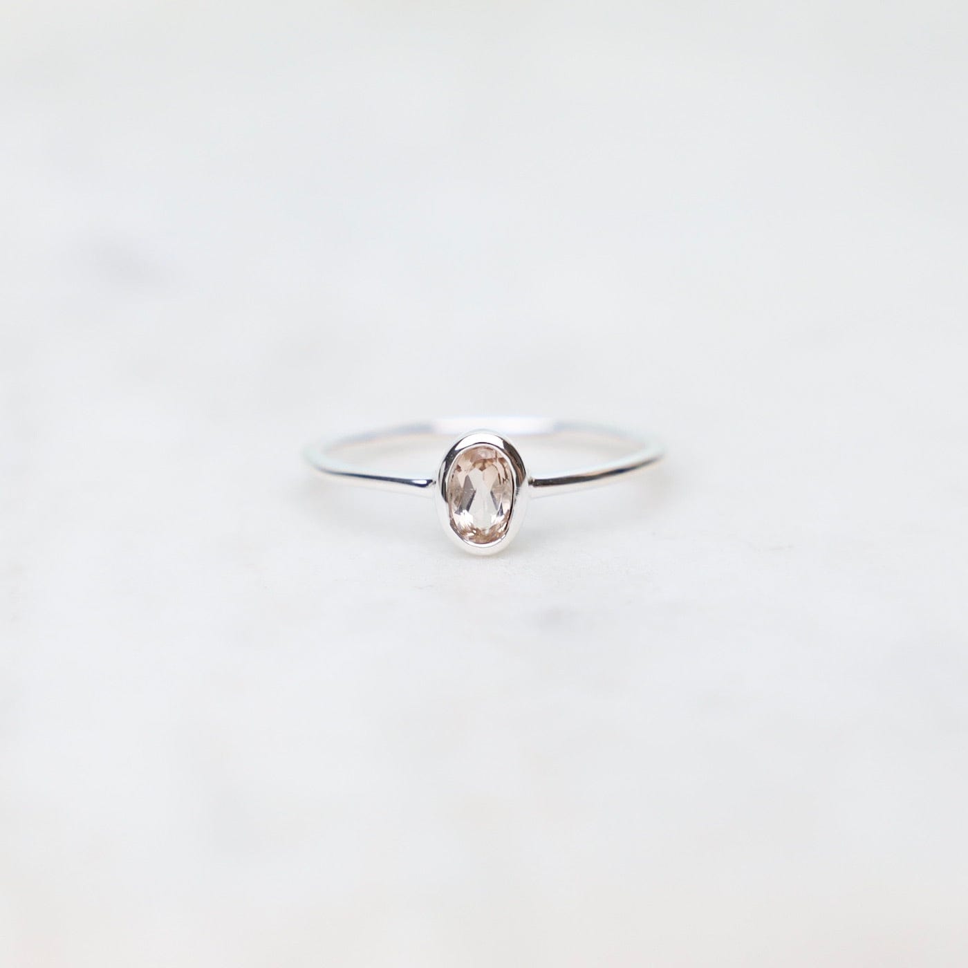 RNG Sterling Silver Oval Bezel Set Morganite Ring