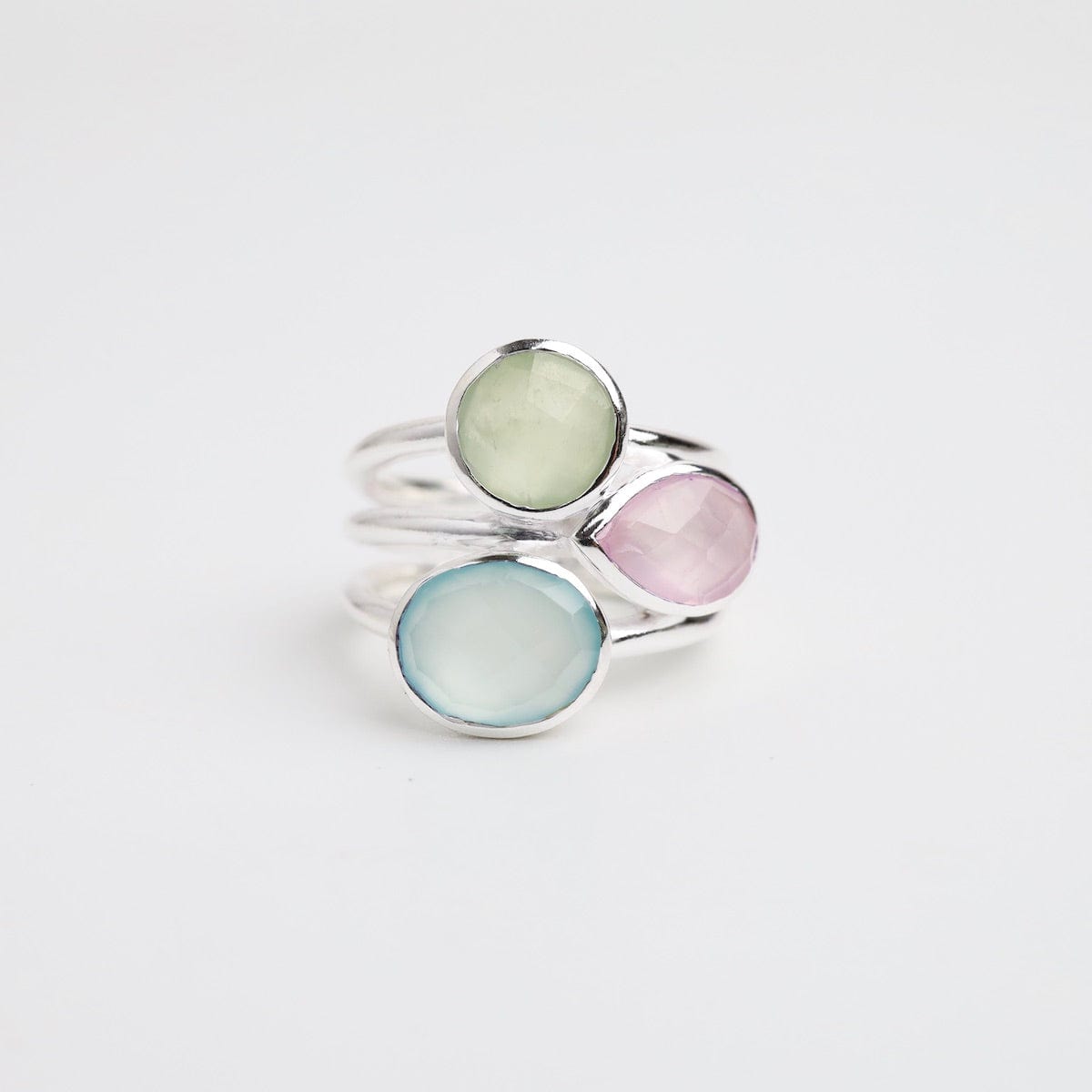 RNG Sterling Silver Pastels Triple Stone Ring