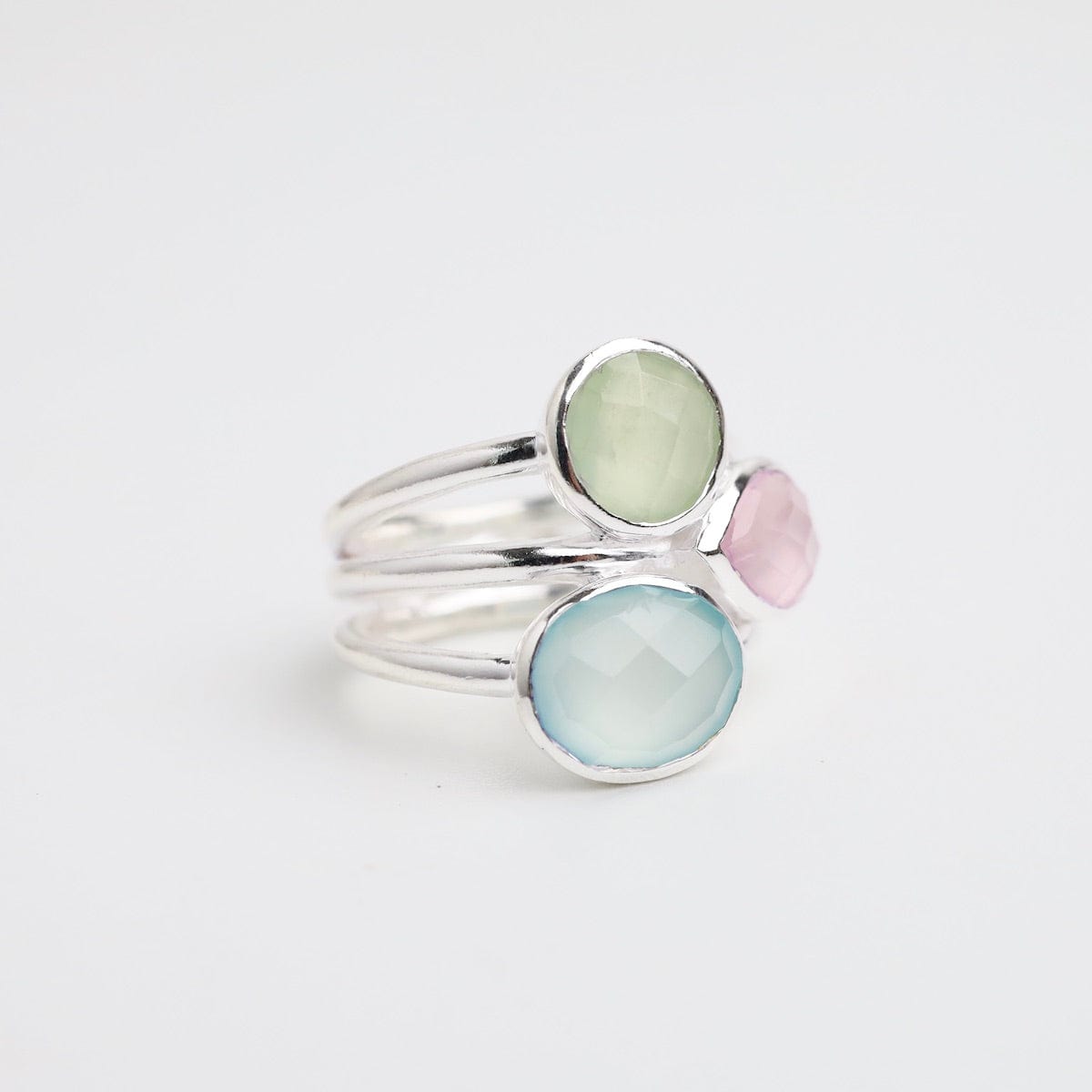 RNG Sterling Silver Pastels Triple Stone Ring