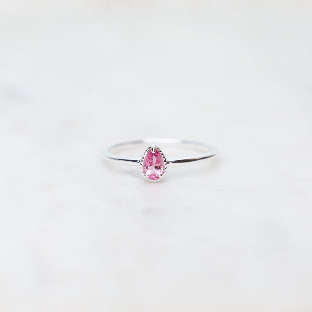 RNG Sterling Silver Pear Cut Pink Tourmaline Milgrain Edge Ring