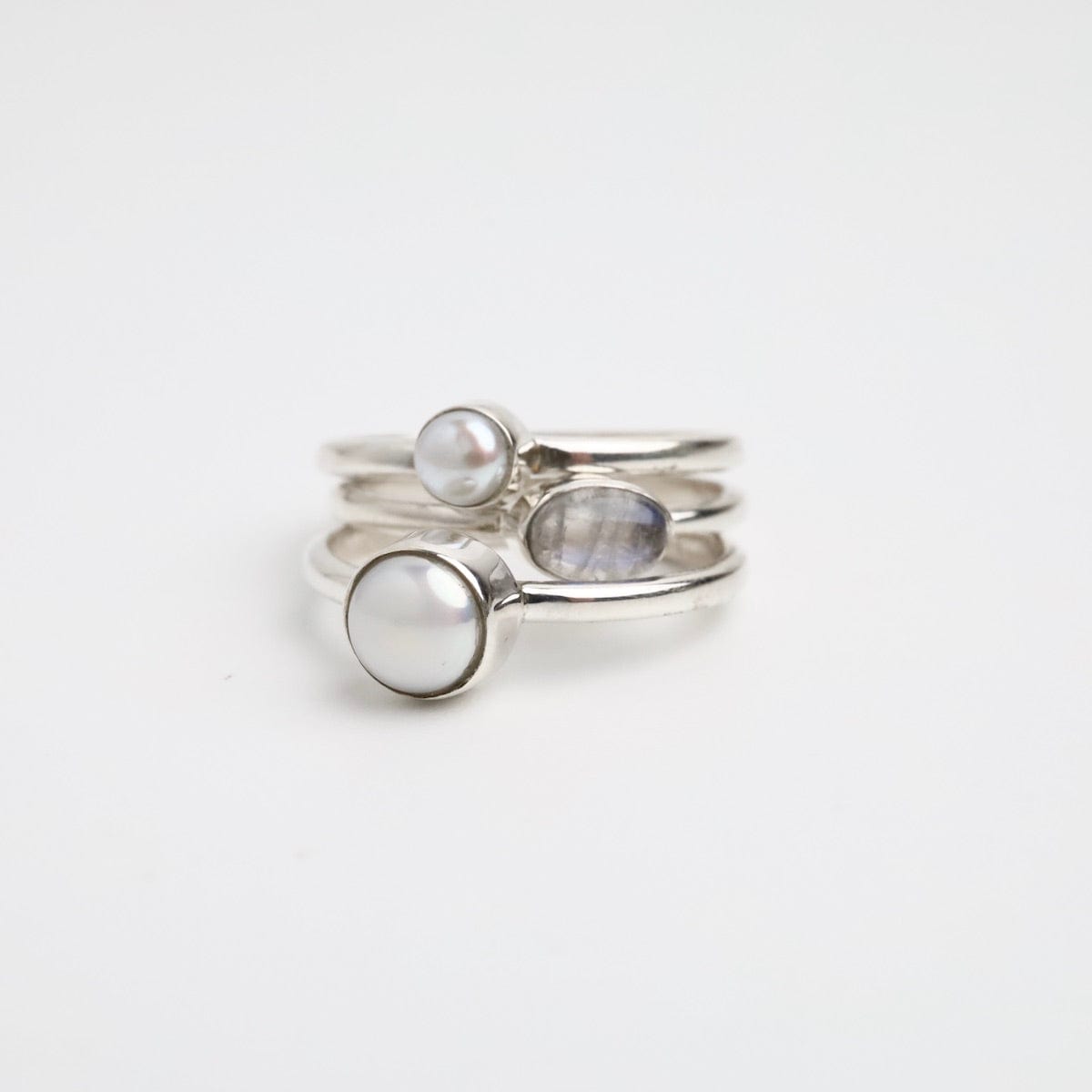 RNG Sterling Silver Pearl Mix Triple Band Stacking Ring