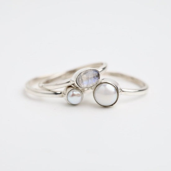 RNG Sterling Silver Pearl Mix Triple Band Stacking Ring