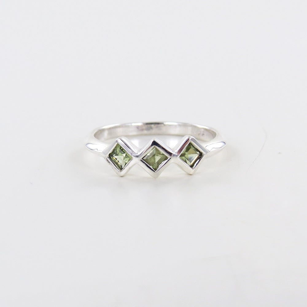 RNG Sterling Silver Ring with Three Peridot Squares
