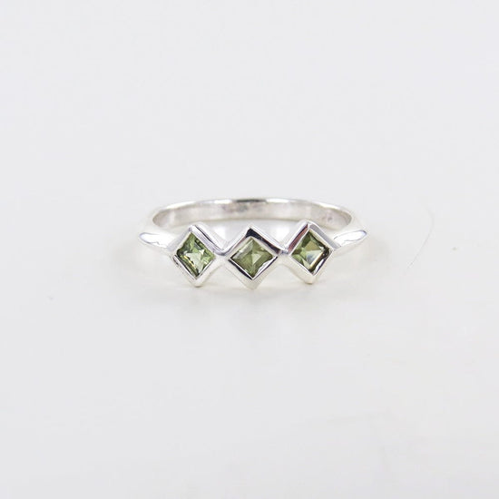 RNG Sterling Silver Ring with Three Peridot Squares