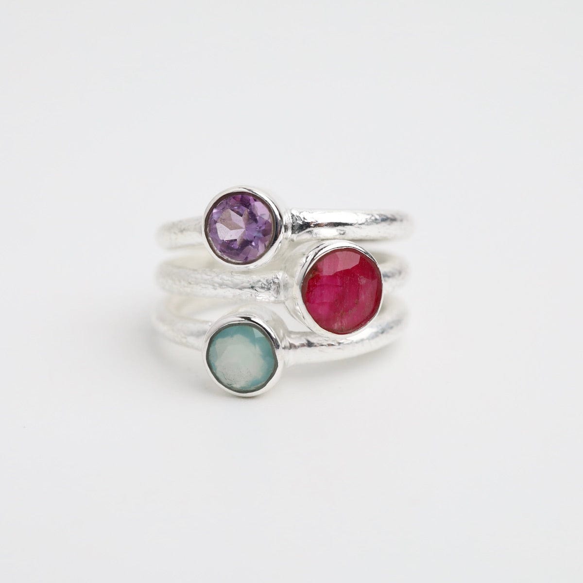 RNG Sterling Silver Ruby Triple Stone Ring