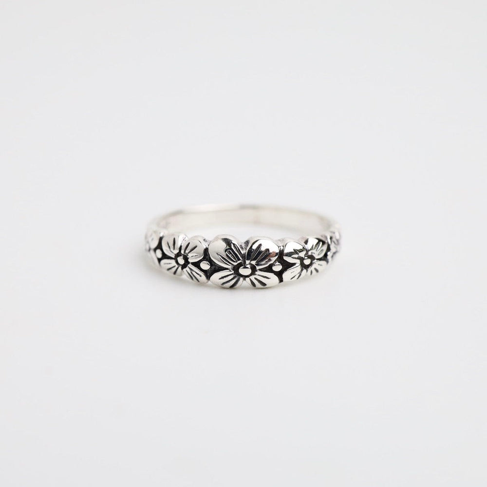 RNG Sterling Silver Stacking Band with 5 Flowers