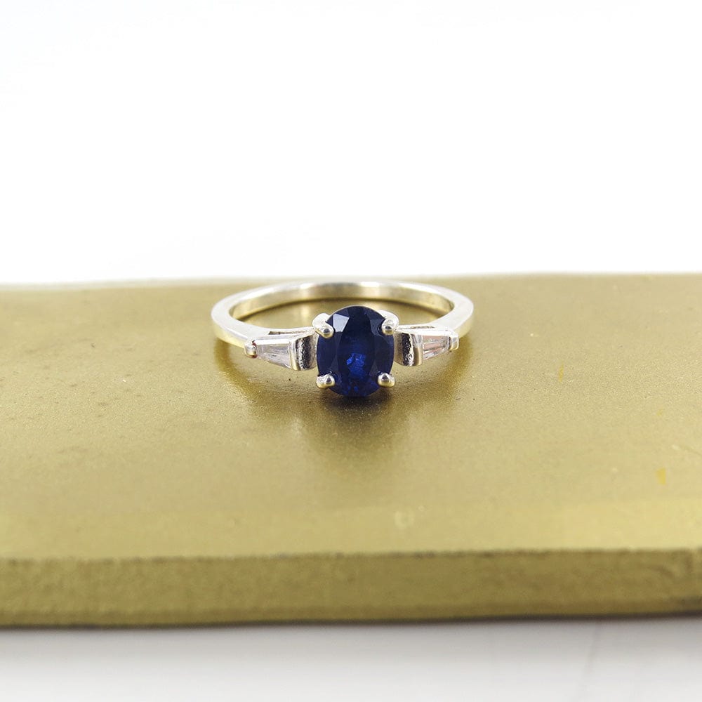 
                      
                        RNG Sterling Silver Three Stone Ring with Sapphire & CZ
                      
                    