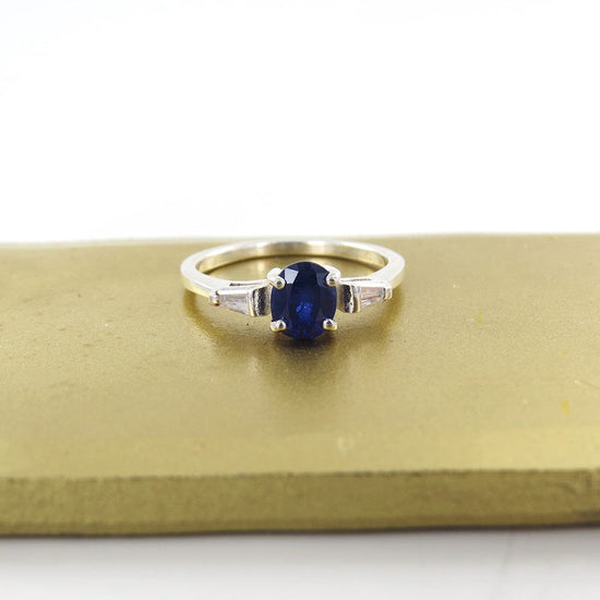 RNG Sterling Silver Three Stone Ring with Sapphire & CZ