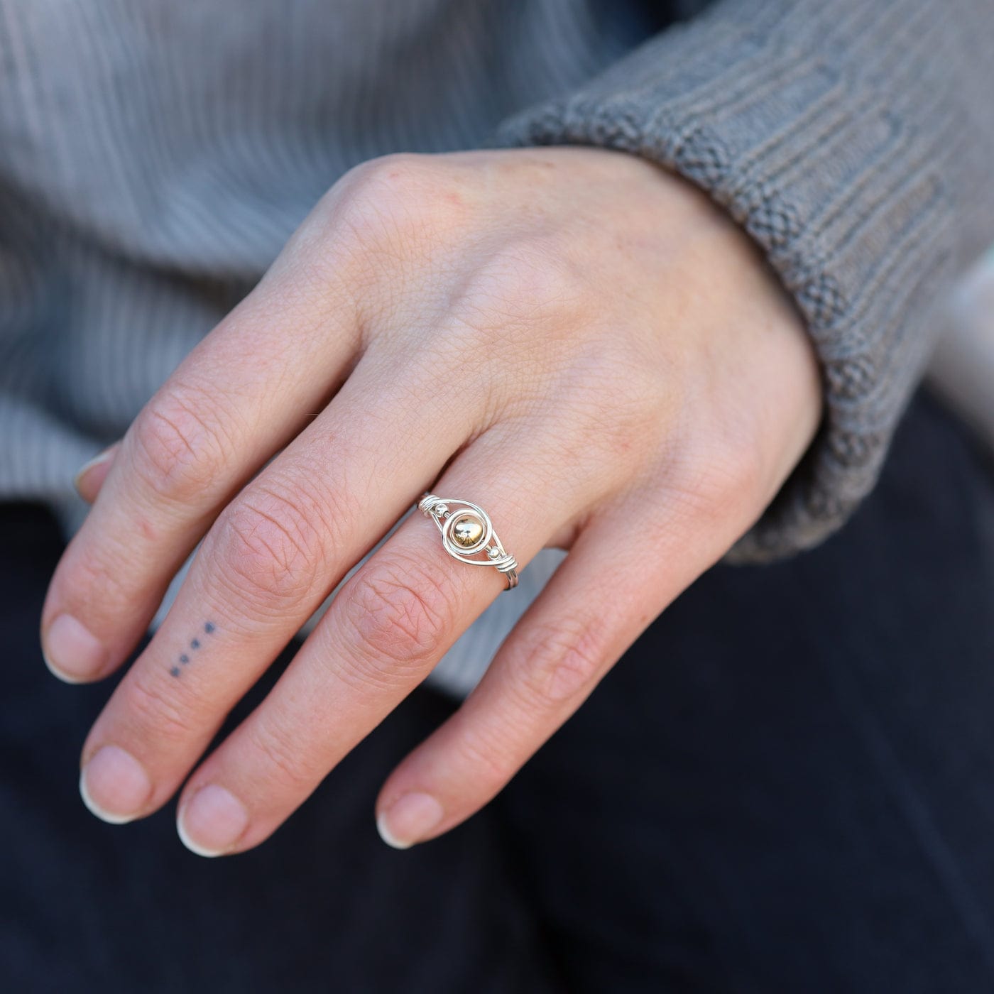 RNG Sterling Silver Wire Wrapped Ring with Gold Filled Ball