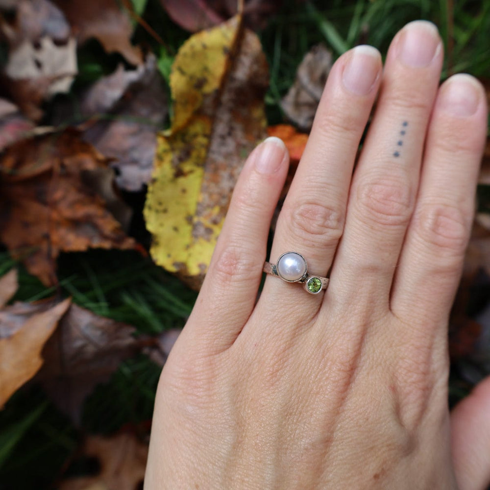 RNG Sterling Silver with Pearl & Peridot Ring