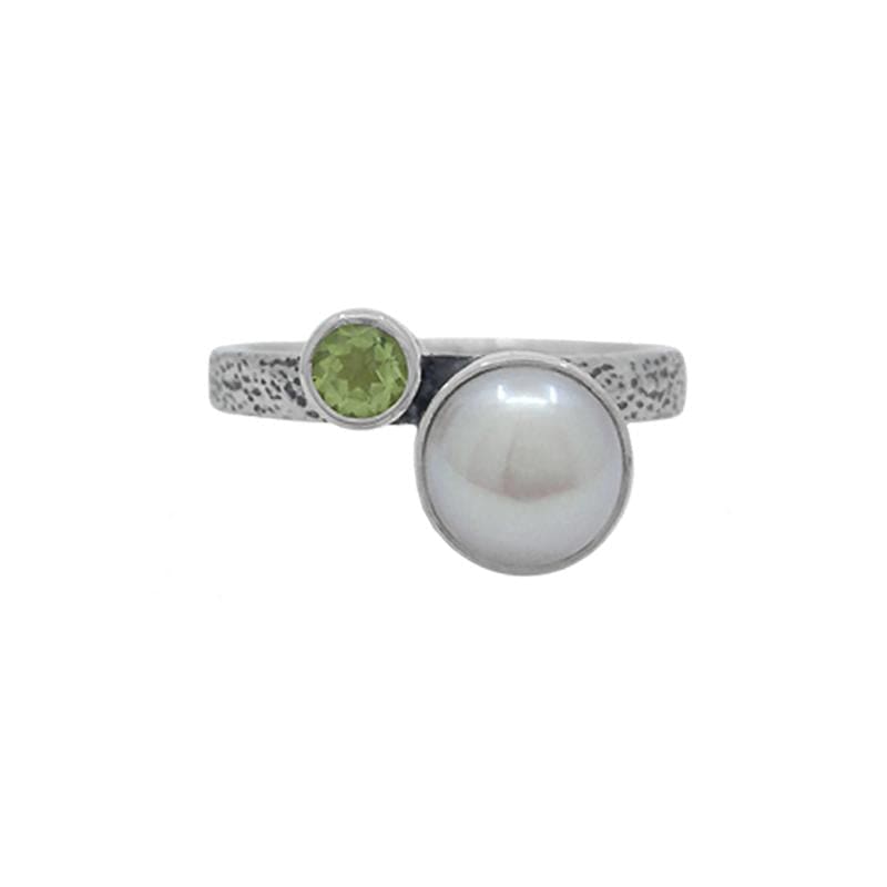 RNG Sterling Silver with Pearl & Peridot Ring