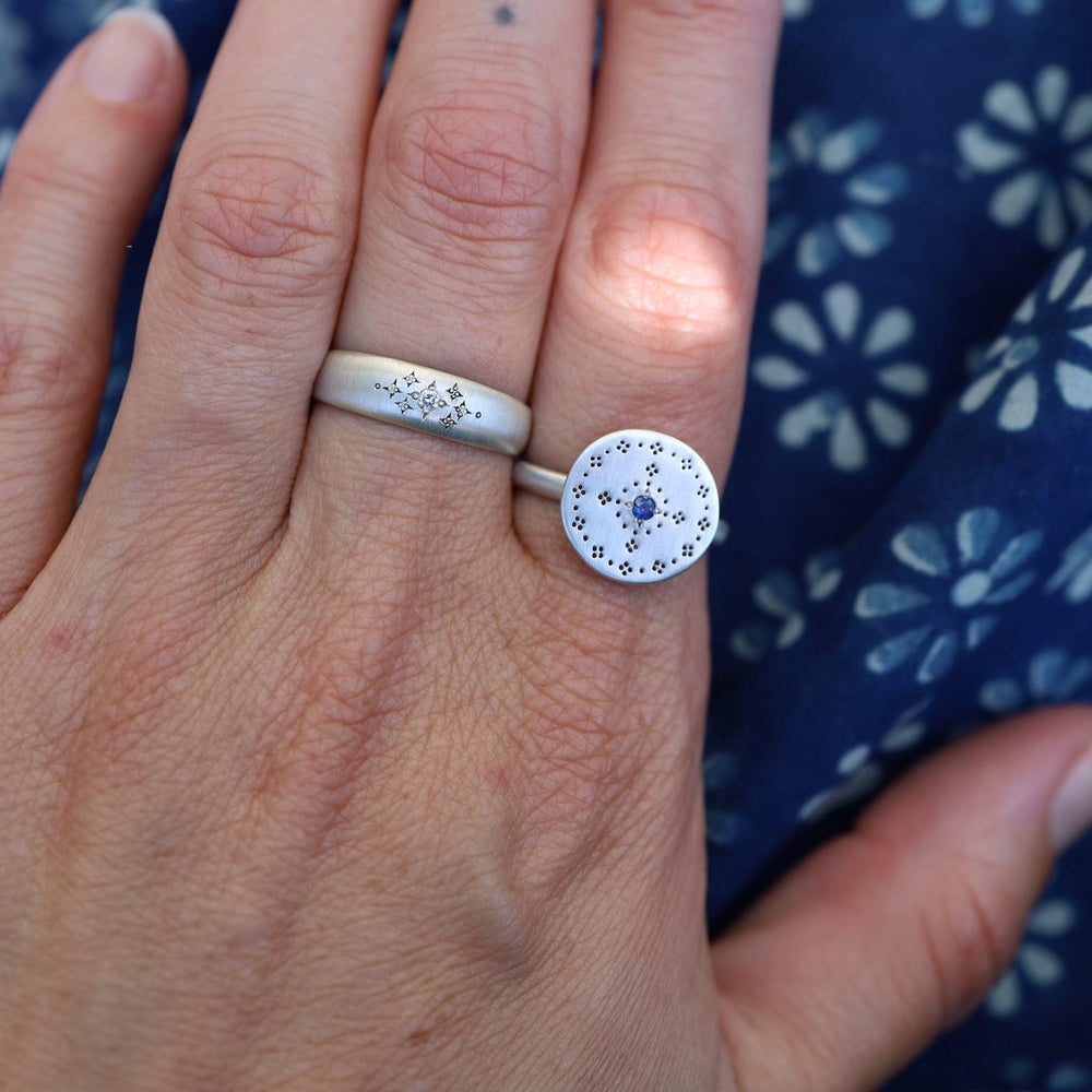 
                  
                    RNG Tapered Silver Moon Band with Etching in Diamond Ring
                  
                