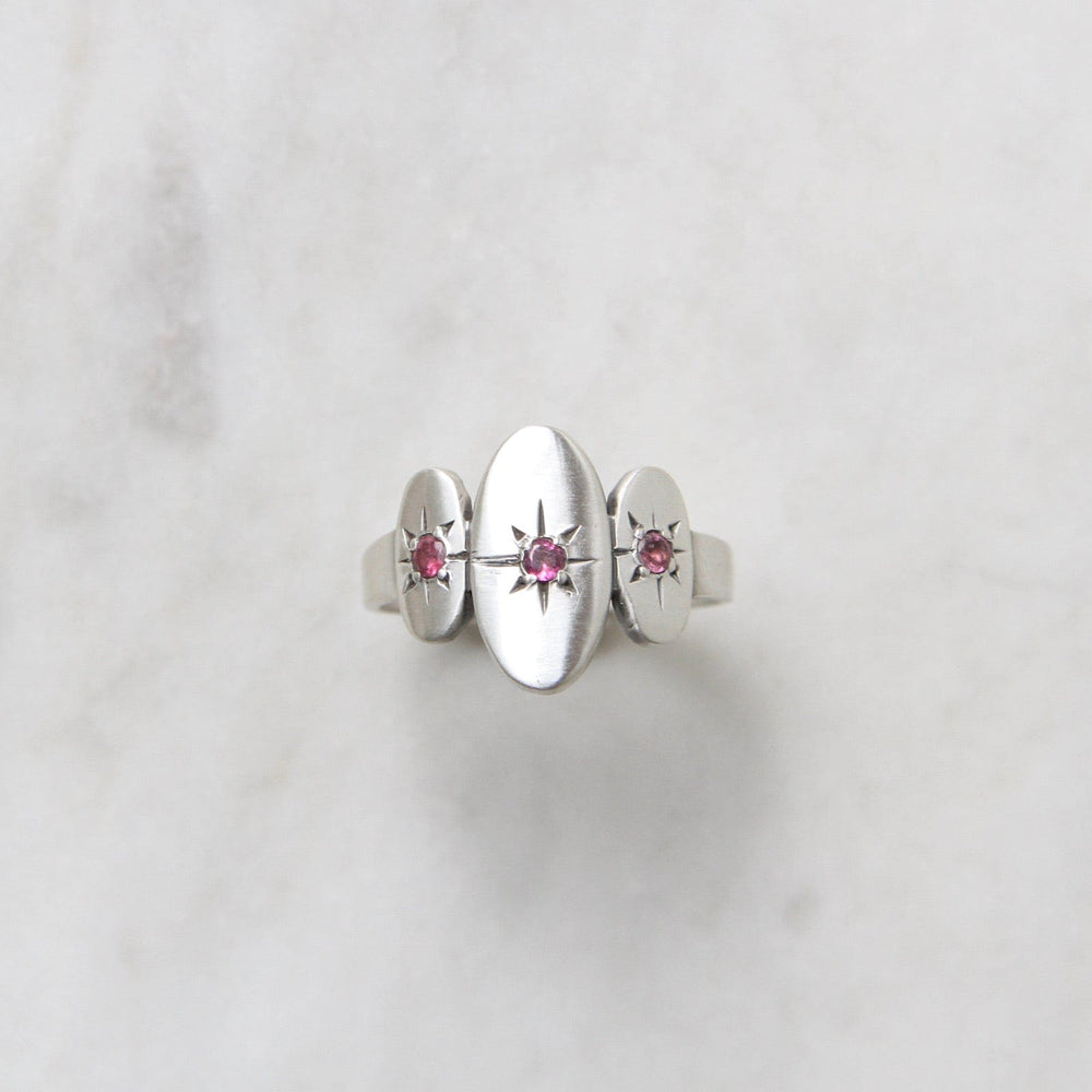 RNG Three Ovals with Star Set Red Garnet Ring