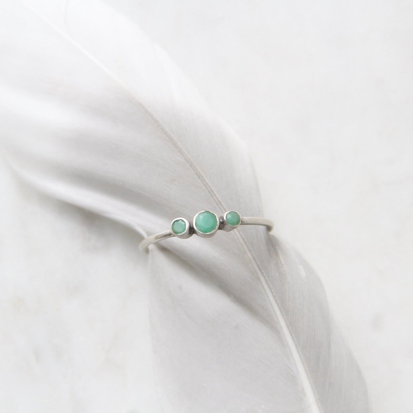 RNG Tiny Graduated Three Chrysoprase in Sterling Silver Ring