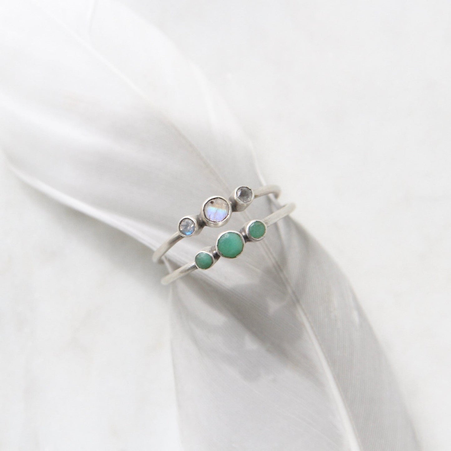 RNG Tiny Graduated Three Chrysoprase in Sterling Silver Ring