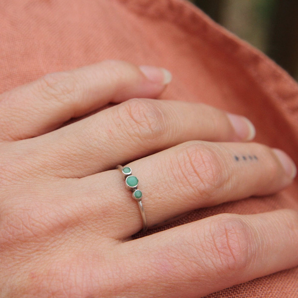 
                      
                        RNG Tiny Graduated Three Chrysoprase in Sterling Silver Ring
                      
                    