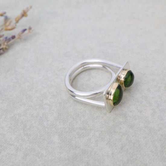 RNG Two Stone Green Tourmaline Monument Ring